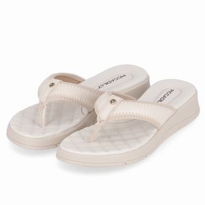 Chinelo Esporão Anabela Médio Off White com Marfim