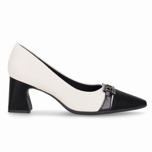 Scarpin Irene Salto Alto Off White com Preto