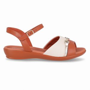 Sandália Camila Rasteira Ocre com Off White