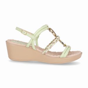 Sandália Cecilia Anabela Médio Verde Mint com Off White