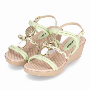 Sandália Cecilia Anabela Médio Verde Mint com Off White