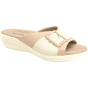 Tamanco Fascite Anabela Médio Off White com Rose