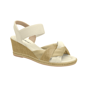 Sandália Alice Anabela Alto Off White com Ouro