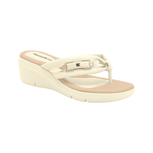 Chinelo Cecilia Anabela Médio Off White com Ouro