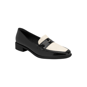 Loafer Giovanna Salto Baixo Preto com Off White
