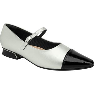 Sapato Boneca Silvia Salto Baixo Prata com Preto