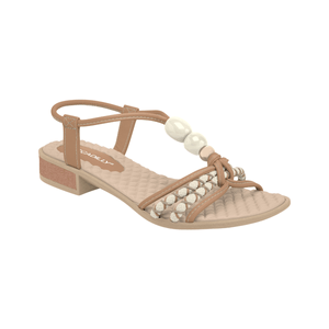 Sandália Taila Salto Baixo Amendoa com Off White