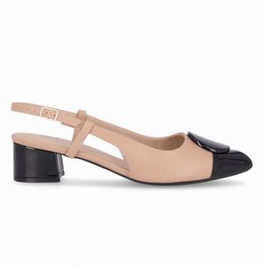 Sapato Slingback Taci Salto Médio Nude Claro com Preto