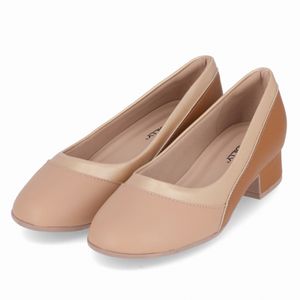 Scarpin Salto Baixo Mascavo com Nude Claro