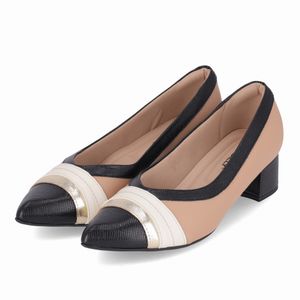 Scarpin Taci Salto Médio Nude Claro com Preto