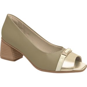 Peep Adriana Toe Salto Médio Areia/Ouro